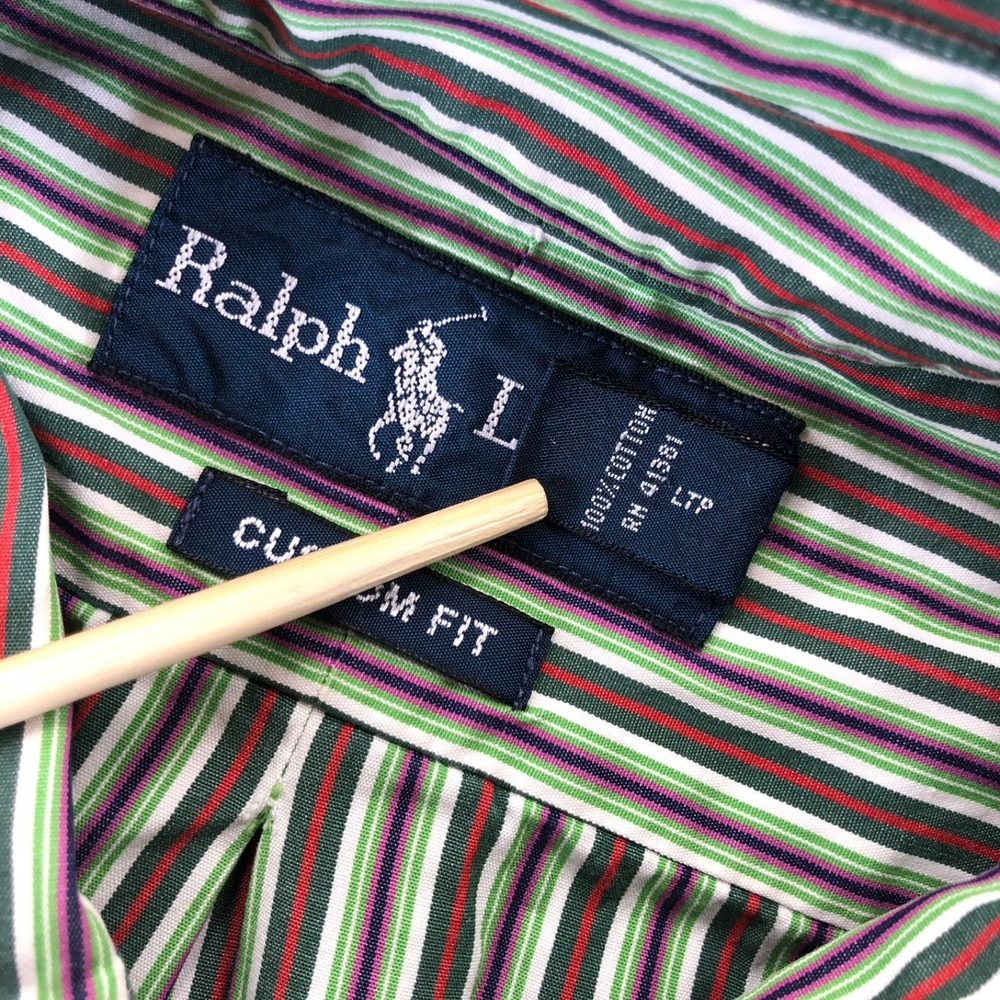 Vintage Polo Ralph Lauren Shirt Mens Extra Large Green Red Striped Custom Fit